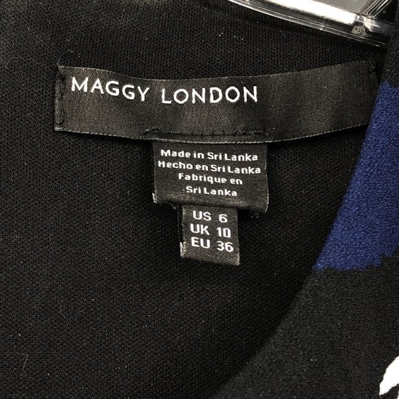 Maggy London Black & Blue Floral Midi Dress | Versatile for All Seasons - Picture 3 of 5